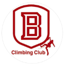 red and white logo with a big B and a climbing person written climbing club