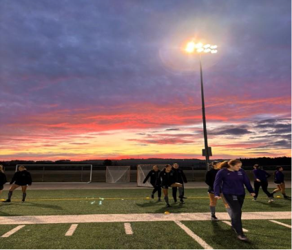 Beautiful sunset on a football field