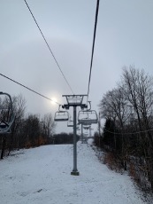 snowy mountains with chairlift for ski
